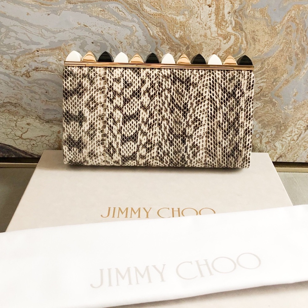 Jimmy Choo Cayla Python Two Tone Studded Clutch - image 3